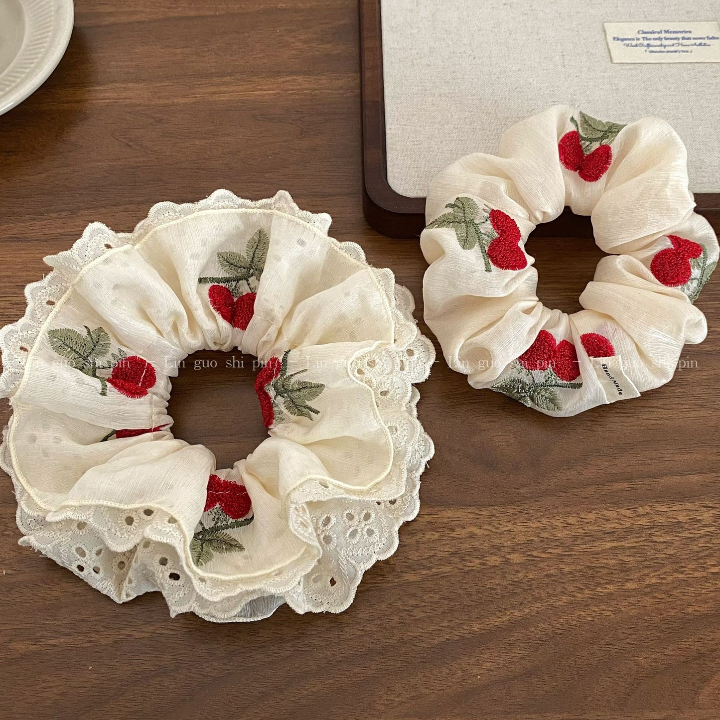 Cherry Pattern Lace Embroidery Hair Tie In Cloth Material Featuring New Style Sweet Design