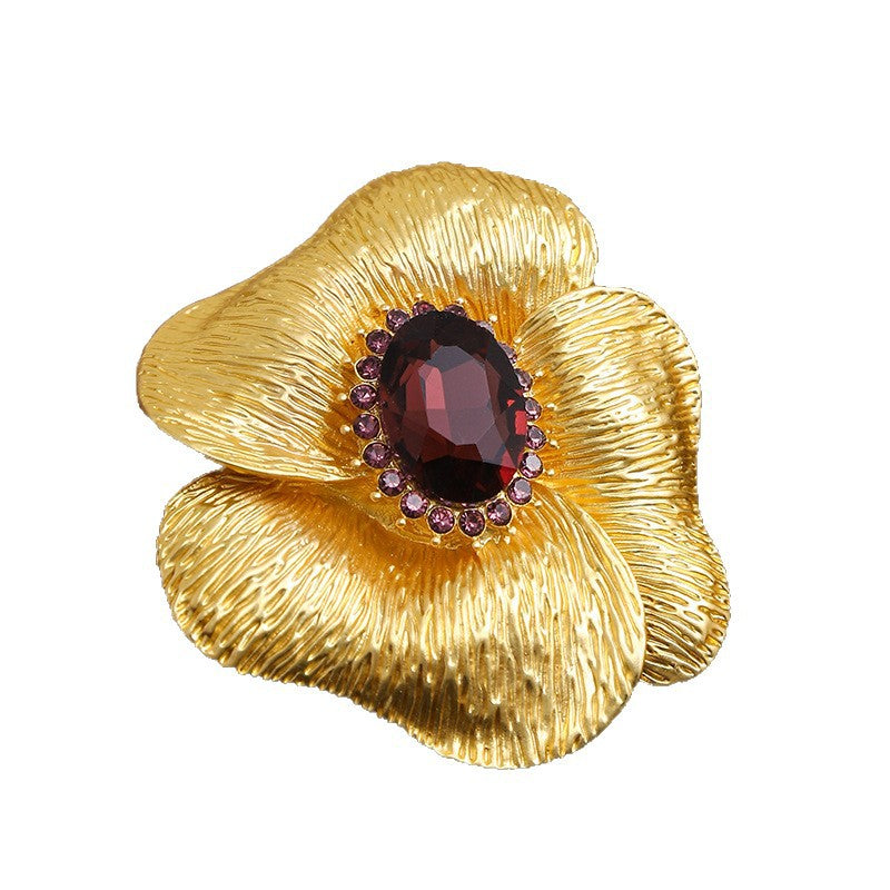 Flower Petal Brooch Pin In Alloy Featuring February Birthstone Amethyst In Purple