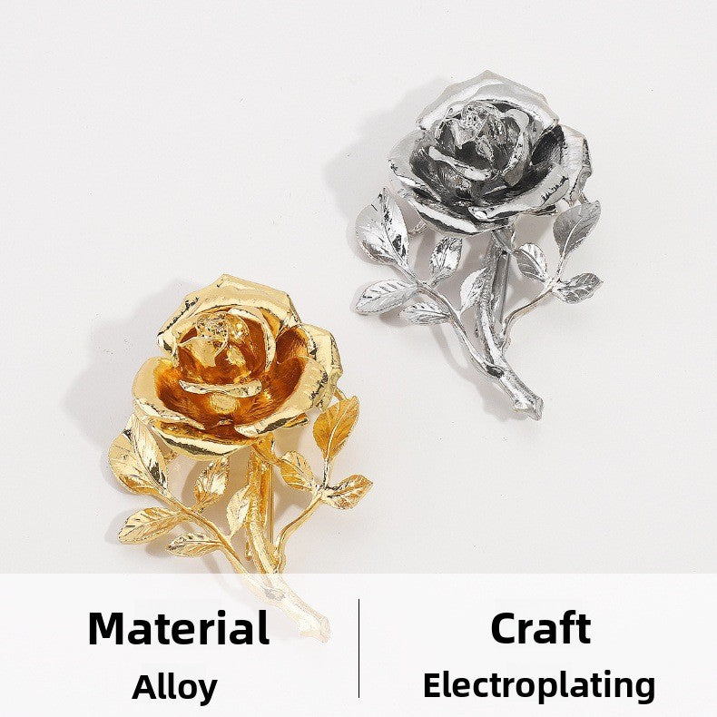 Rose Pattern Alloy Brooch Pin In Elegant Golden Finish For Stylish Accessory