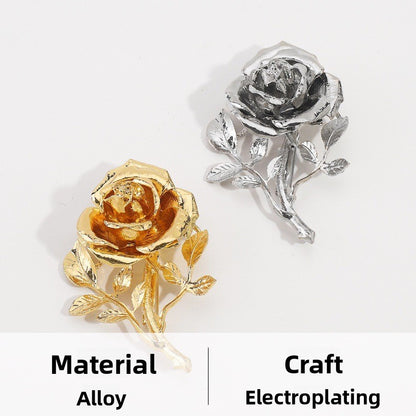 Rose Pattern Alloy Brooch Pin In Elegant Golden Finish For Stylish Accessory
