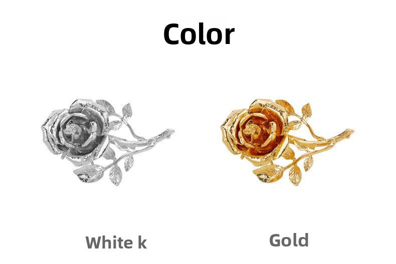 Rose Pattern Alloy Brooch Pin In Elegant Golden Finish For Stylish Accessory