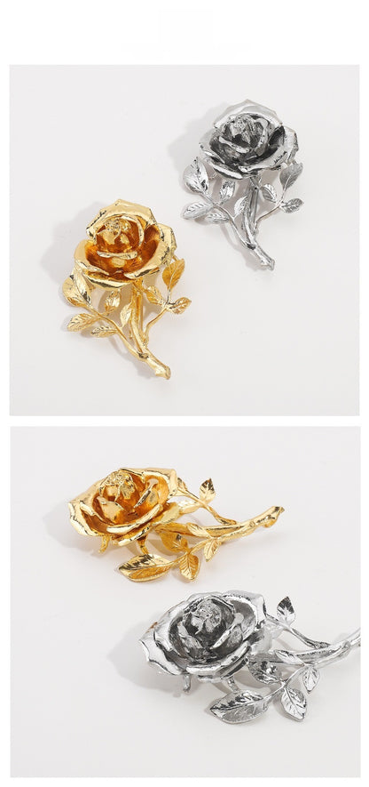 Rose Pattern Alloy Brooch Pin In Elegant Golden Finish For Stylish Accessory