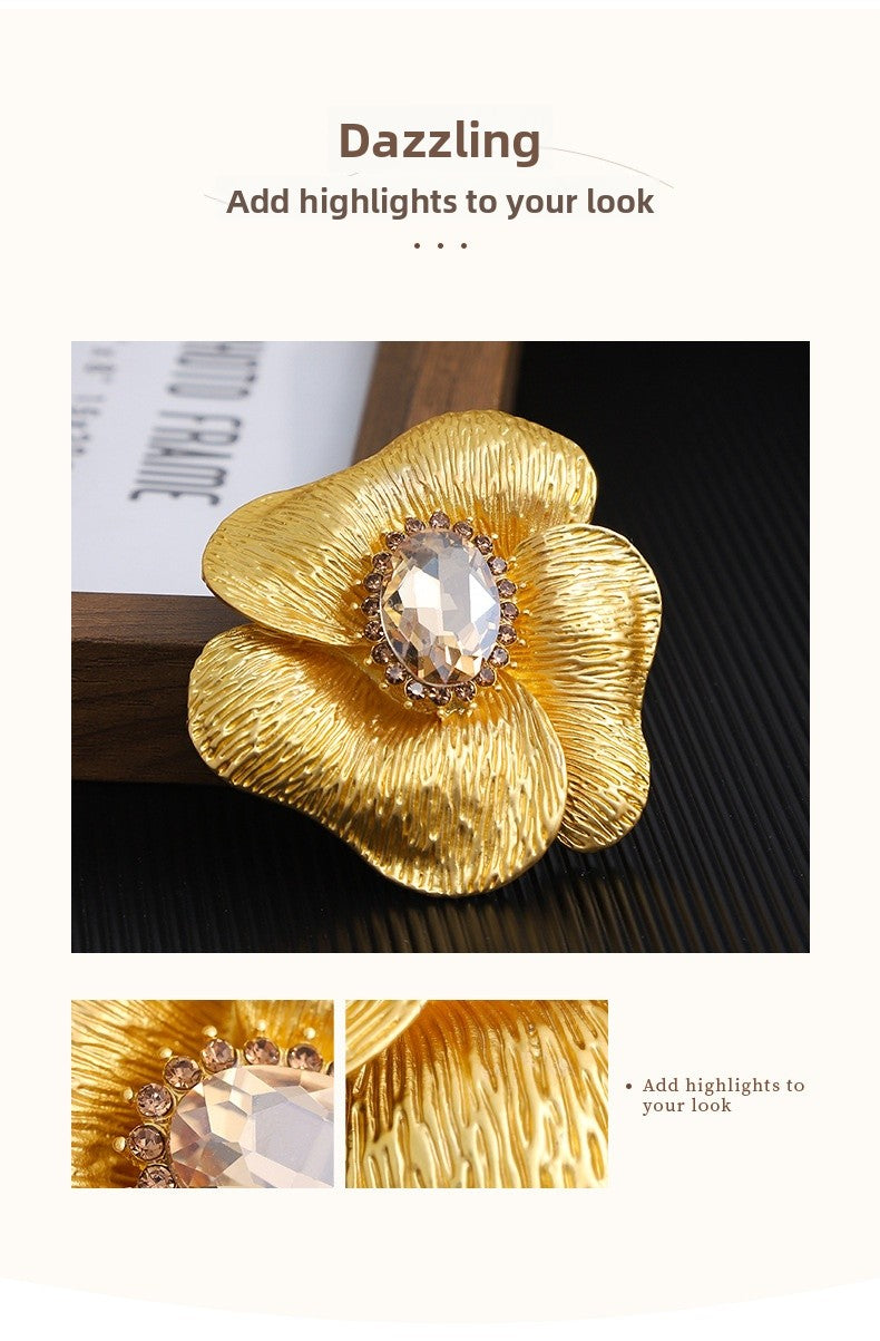 Flower Petal Brooch Pin In Alloy Featuring February Birthstone Amethyst In Purple