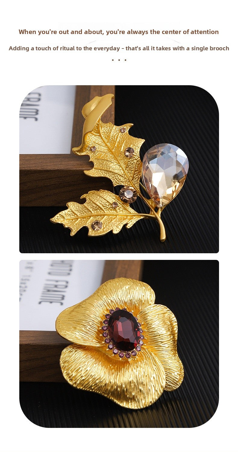 Flower Petal Brooch Pin In Alloy Featuring February Birthstone Amethyst In Purple