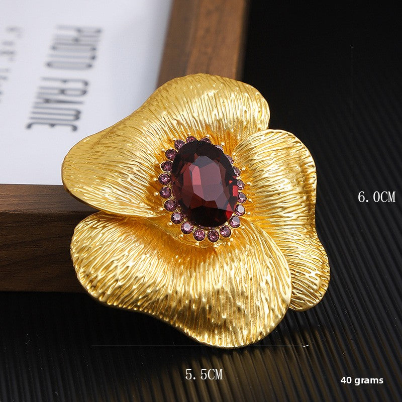 Flower Petal Brooch Pin In Alloy Featuring February Birthstone Amethyst In Purple