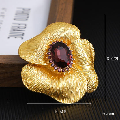 Flower Petal Brooch Pin In Alloy Featuring February Birthstone Amethyst In Purple