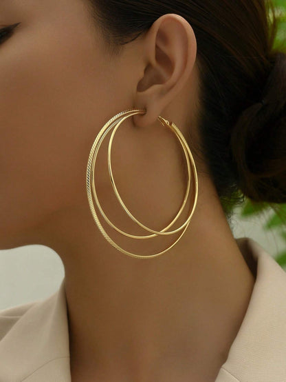 Exaggerated Golden Metal Circle Earrings For Stylish Statement Looks