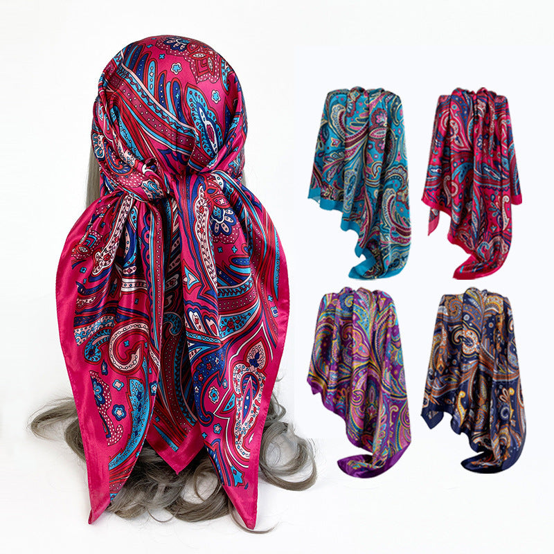 Paisley Pattern Rose Red Kerchief Silk Scarf In Polyester, Lightweight And Stylish For Summer