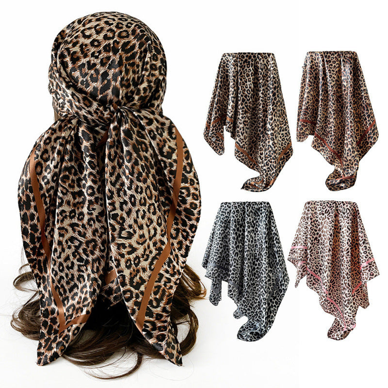 Leopard Pattern Satin Silk Scarf In Pink Featuring Elegant Design