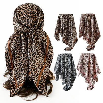 Leopard Pattern Satin Silk Scarf In Pink Featuring Elegant Design