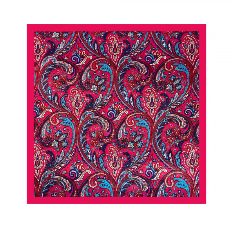 Paisley Pattern Rose Red Kerchief Silk Scarf In Polyester, Lightweight And Stylish For Summer