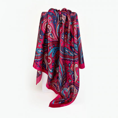 Paisley Pattern Rose Red Kerchief Silk Scarf In Polyester, Lightweight And Stylish For Summer