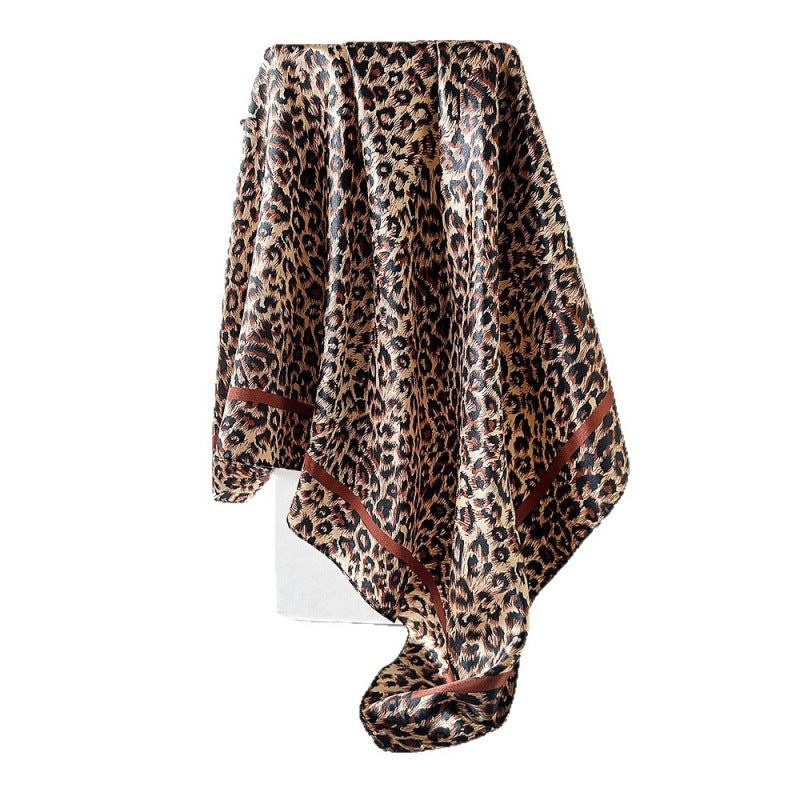 Leopard Pattern Satin Silk Scarf In Pink Featuring Elegant Design