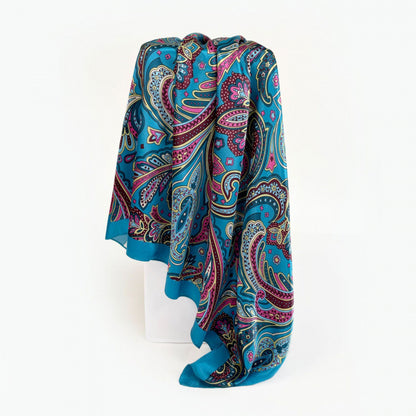 Paisley Pattern Rose Red Kerchief Silk Scarf In Polyester, Lightweight And Stylish For Summer