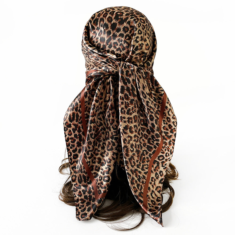 Leopard Pattern Satin Silk Scarf In Pink Featuring Elegant Design