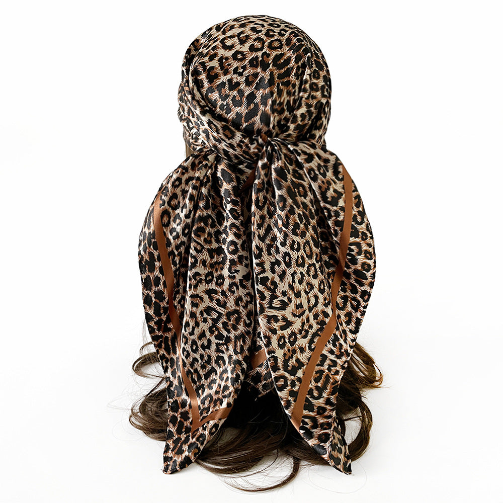 Leopard Pattern Satin Silk Scarf In Pink Featuring Elegant Design