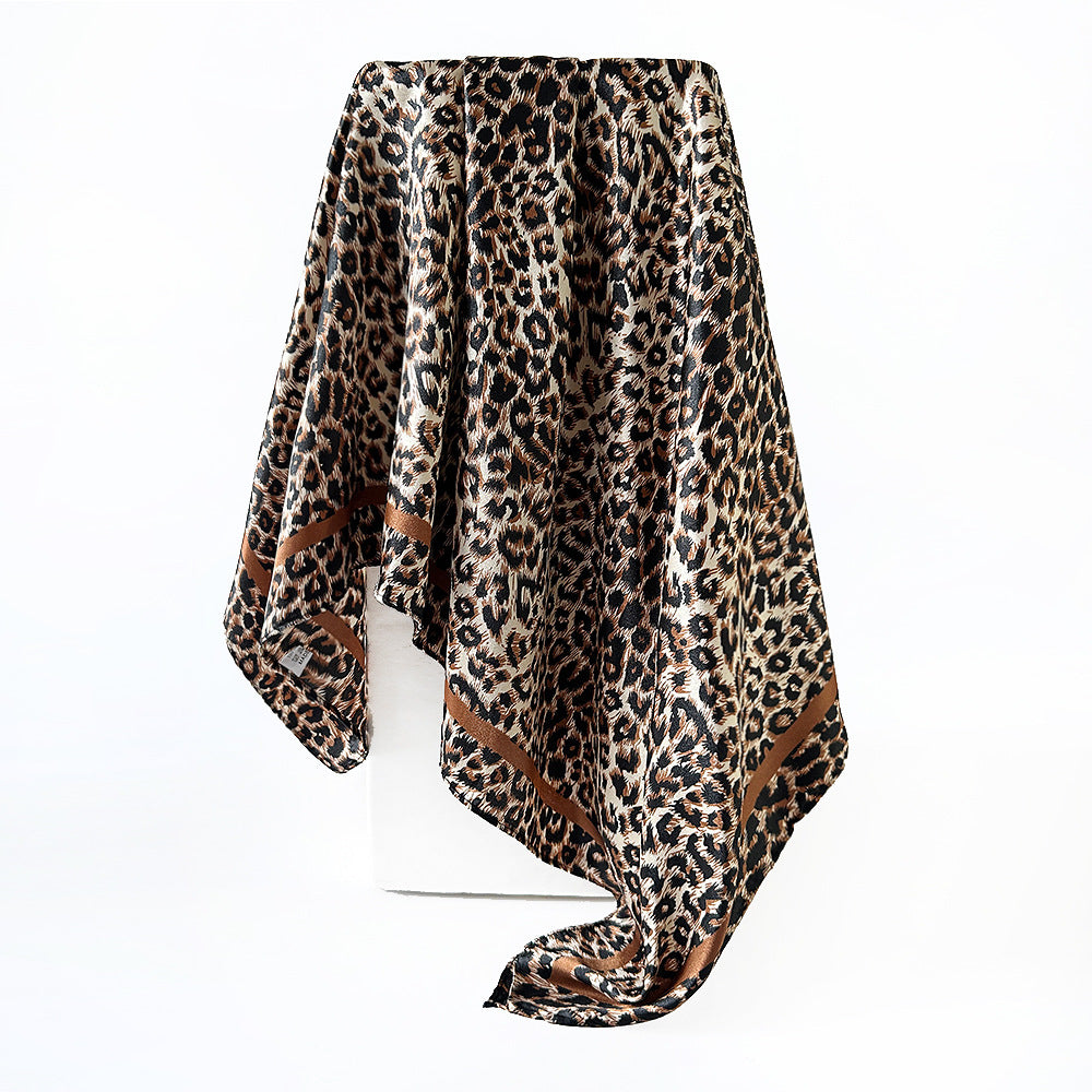 Leopard Pattern Satin Silk Scarf In Pink Featuring Elegant Design