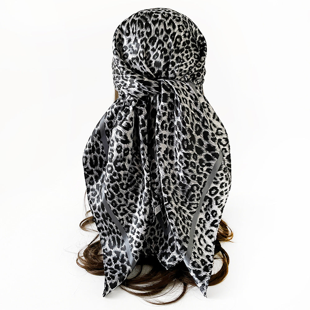 Leopard Pattern Satin Silk Scarf In Pink Featuring Elegant Design