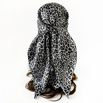 Leopard Pattern Satin Silk Scarf In Pink Featuring Elegant Design