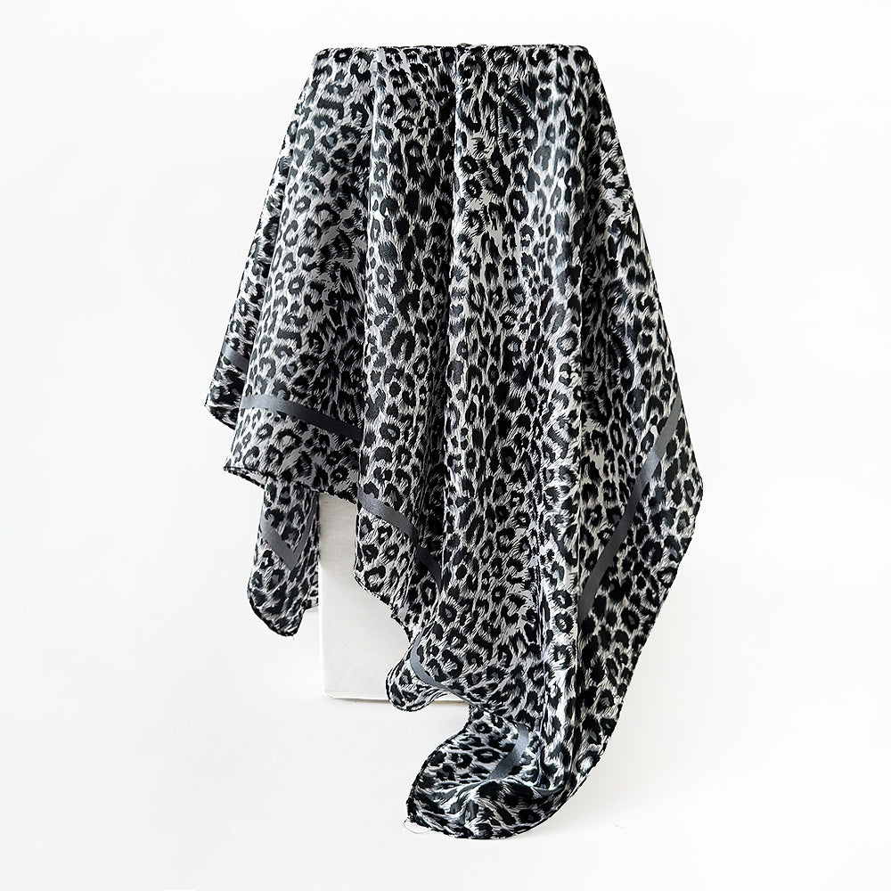 Leopard Pattern Satin Silk Scarf In Pink Featuring Elegant Design