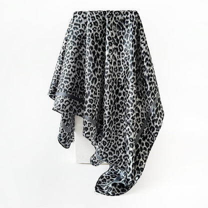 Leopard Pattern Satin Silk Scarf In Pink Featuring Elegant Design