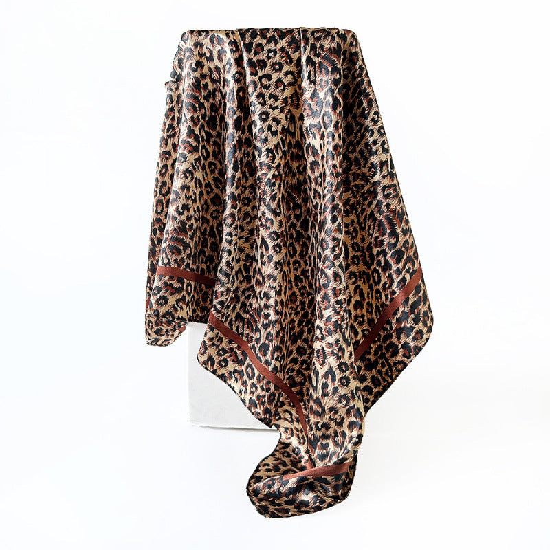 Leopard Pattern Satin Silk Scarf In Pink Featuring Elegant Design
