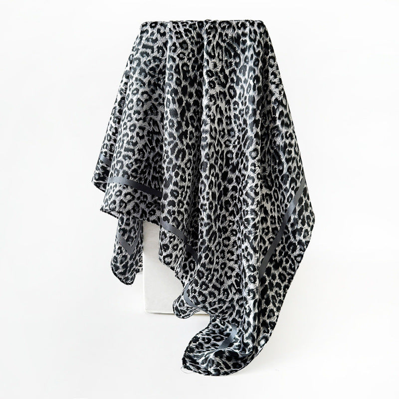Leopard Pattern Satin Silk Scarf In Pink Featuring Elegant Design