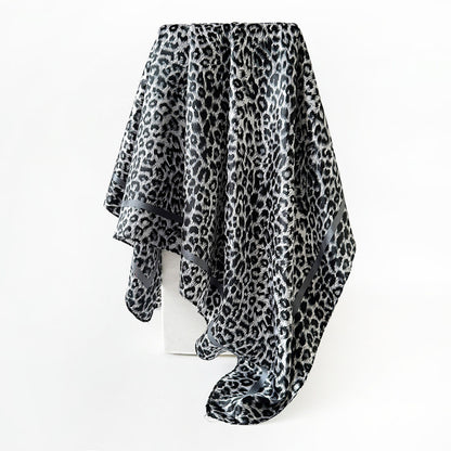 Leopard Pattern Satin Silk Scarf In Pink Featuring Elegant Design