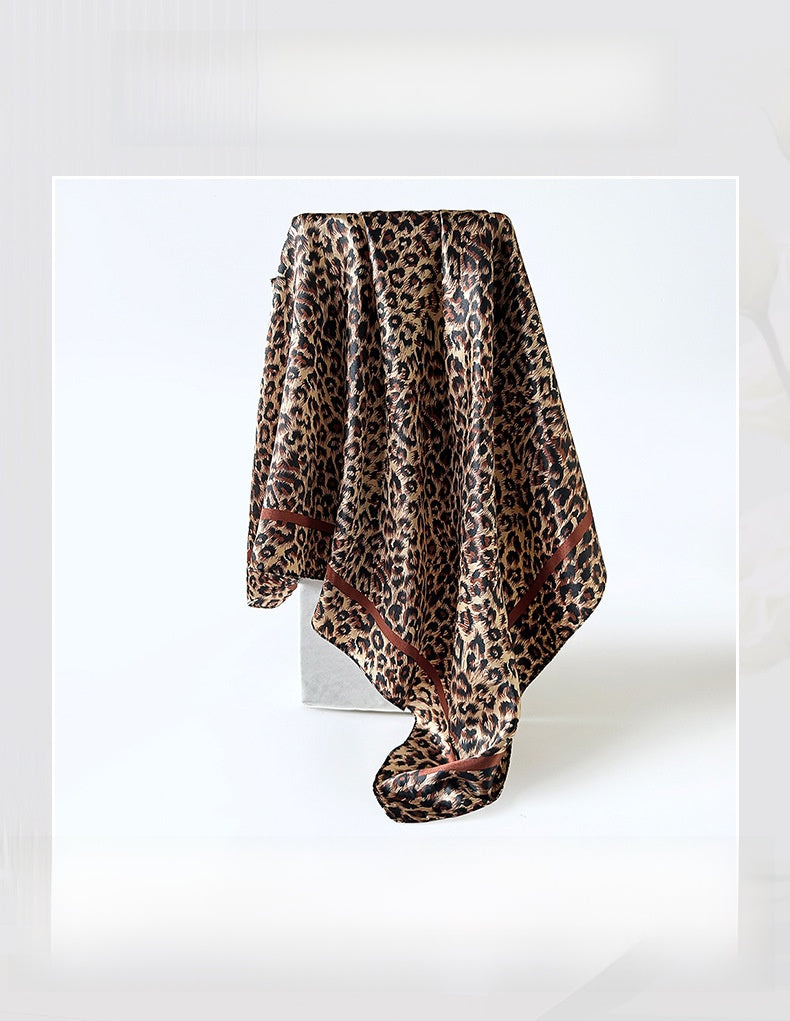Leopard Pattern Satin Silk Scarf In Pink Featuring Elegant Design