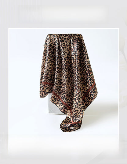 Leopard Pattern Satin Silk Scarf In Pink Featuring Elegant Design