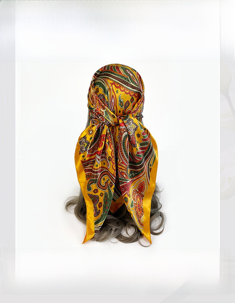 Paisley Pattern Rose Red Kerchief Silk Scarf In Polyester, Lightweight And Stylish For Summer