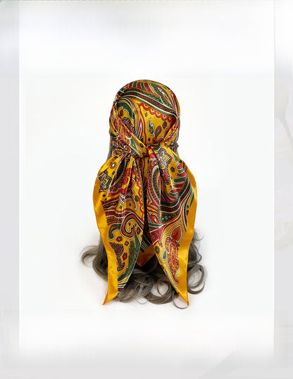 Paisley Pattern Rose Red Kerchief Silk Scarf In Polyester, Lightweight And Stylish For Summer