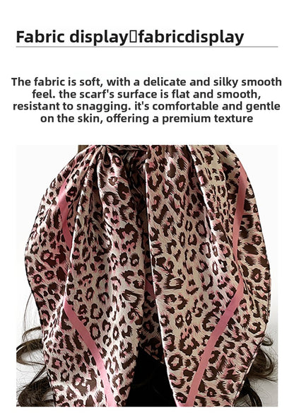 Leopard Pattern Satin Silk Scarf In Pink Featuring Elegant Design
