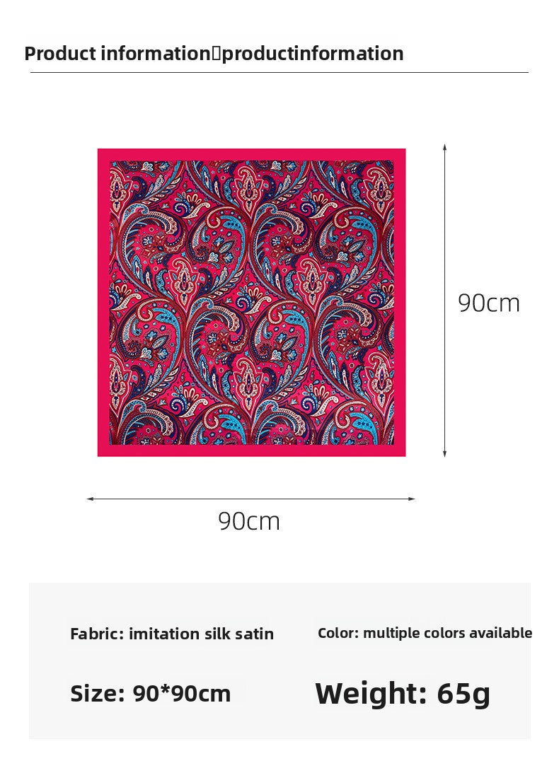 Paisley Pattern Rose Red Kerchief Silk Scarf In Polyester, Lightweight And Stylish For Summer