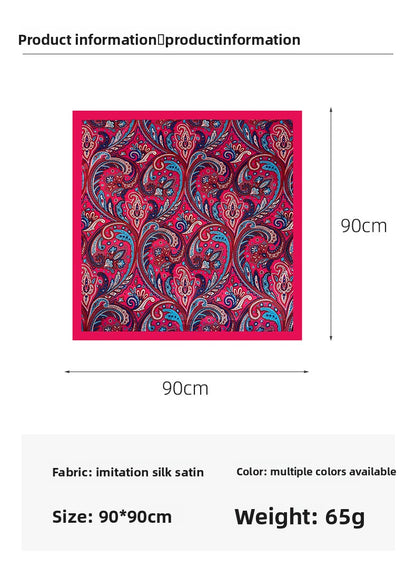 Paisley Pattern Rose Red Kerchief Silk Scarf In Polyester, Lightweight And Stylish For Summer