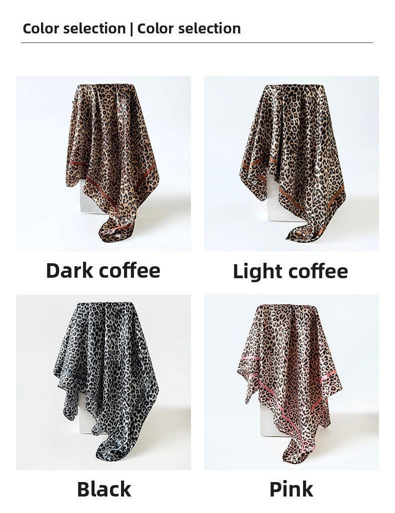 Leopard Pattern Satin Silk Scarf In Pink Featuring Elegant Design