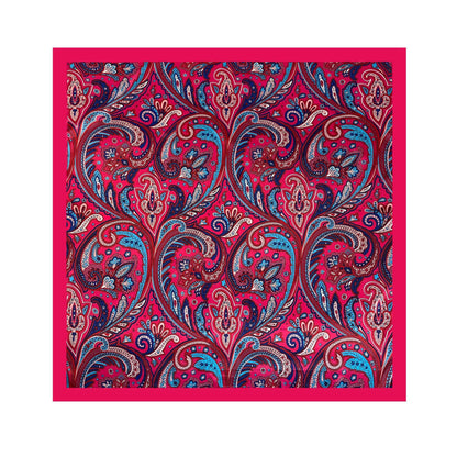 Paisley Pattern Rose Red Kerchief Silk Scarf In Polyester, Lightweight And Stylish For Summer
