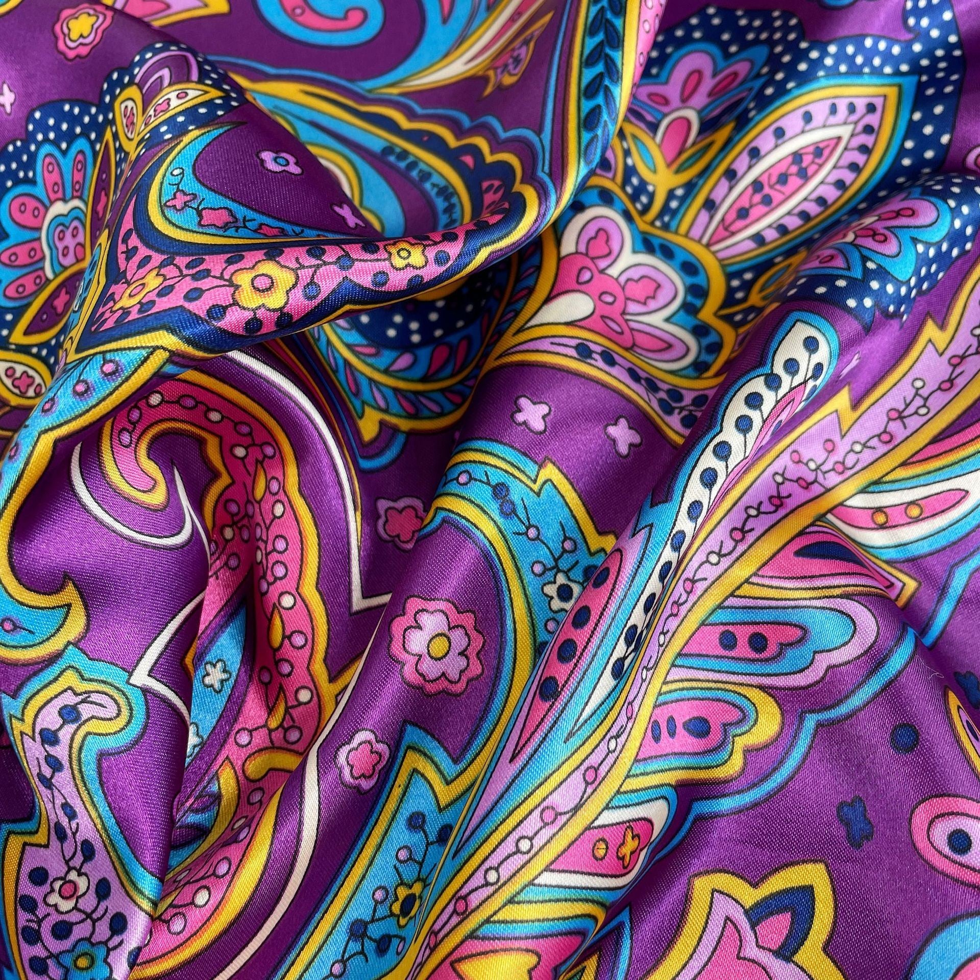 Paisley Pattern Rose Red Kerchief Silk Scarf In Polyester, Lightweight And Stylish For Summer