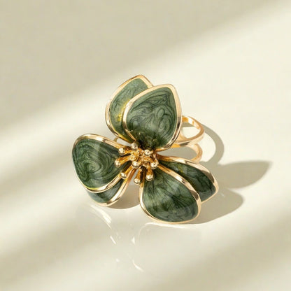 Retro White Metal Open Ring With Enamel Flowers, Perfect For Stylish Wear