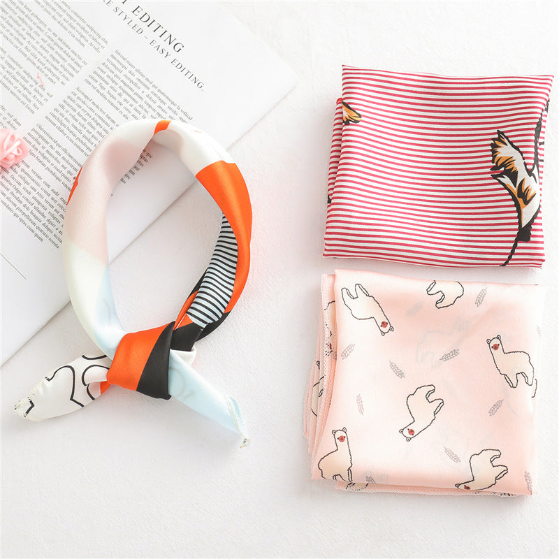 Leopard And Polka Dots Polyester Silk Scarf, Stylish Kerchief Bandana For Autumn And Winter