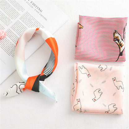 Leopard And Polka Dots Polyester Silk Scarf, Stylish Kerchief Bandana For Autumn And Winter