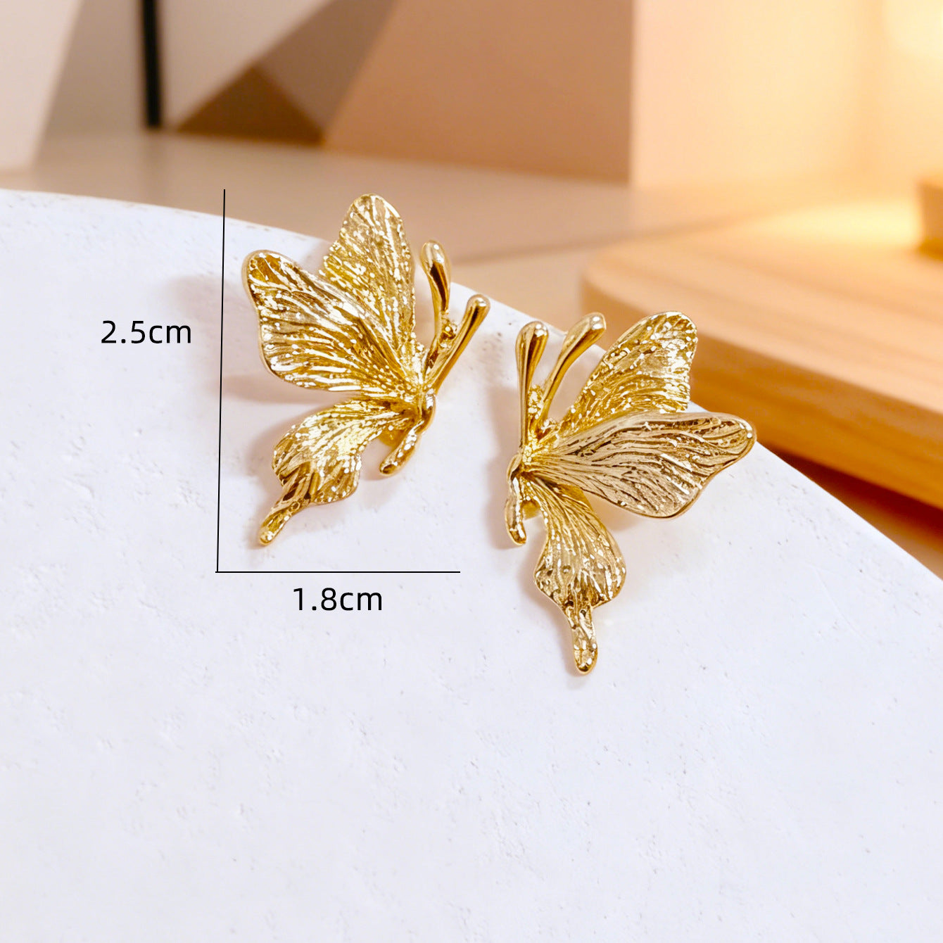 Butterfly Stud Earrings For Women In Golden Alloy, Elegant And Lightweight Jewelry