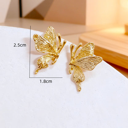Butterfly Stud Earrings For Women In Golden Alloy, Elegant And Lightweight Jewelry