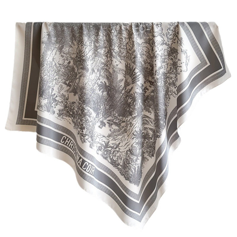 Silk Scarf In Wine Red Featuring Printing And Lines, Made Of Polyester, Perfect For Autumn