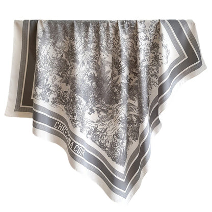Silk Scarf In Wine Red Featuring Printing And Lines, Made Of Polyester, Perfect For Autumn