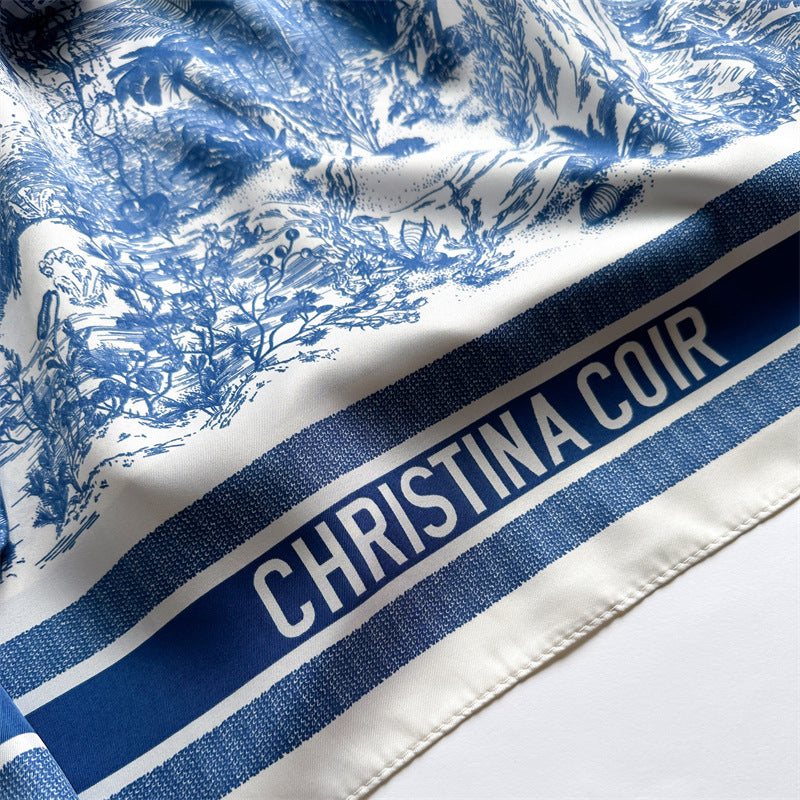 Silk Scarf In Wine Red Featuring Printing And Lines, Made Of Polyester, Perfect For Autumn