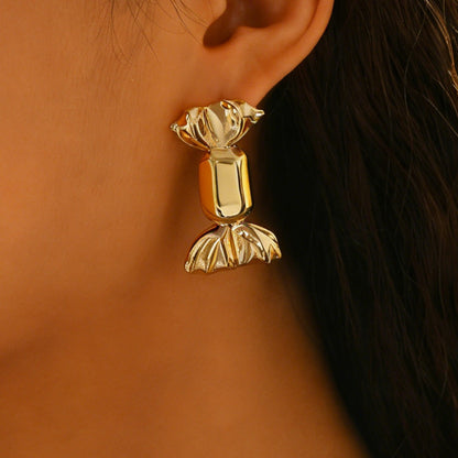 Sweet Candy Stud Earrings For Women In Golden Alloy, Stylish And Charming Accessories