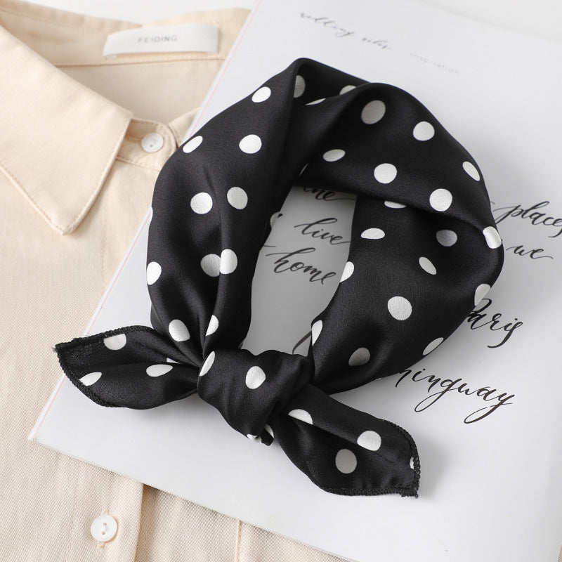 Leopard And Polka Dots Polyester Silk Scarf, Stylish Kerchief Bandana For Autumn And Winter