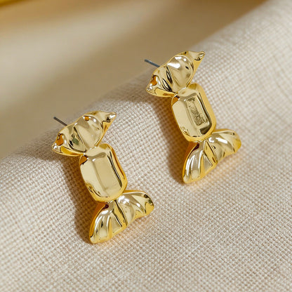 Sweet Candy Stud Earrings For Women In Golden Alloy, Stylish And Charming Accessories