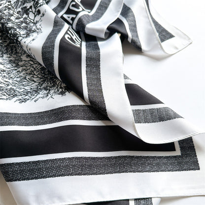 Silk Scarf In Wine Red Featuring Printing And Lines, Made Of Polyester, Perfect For Autumn